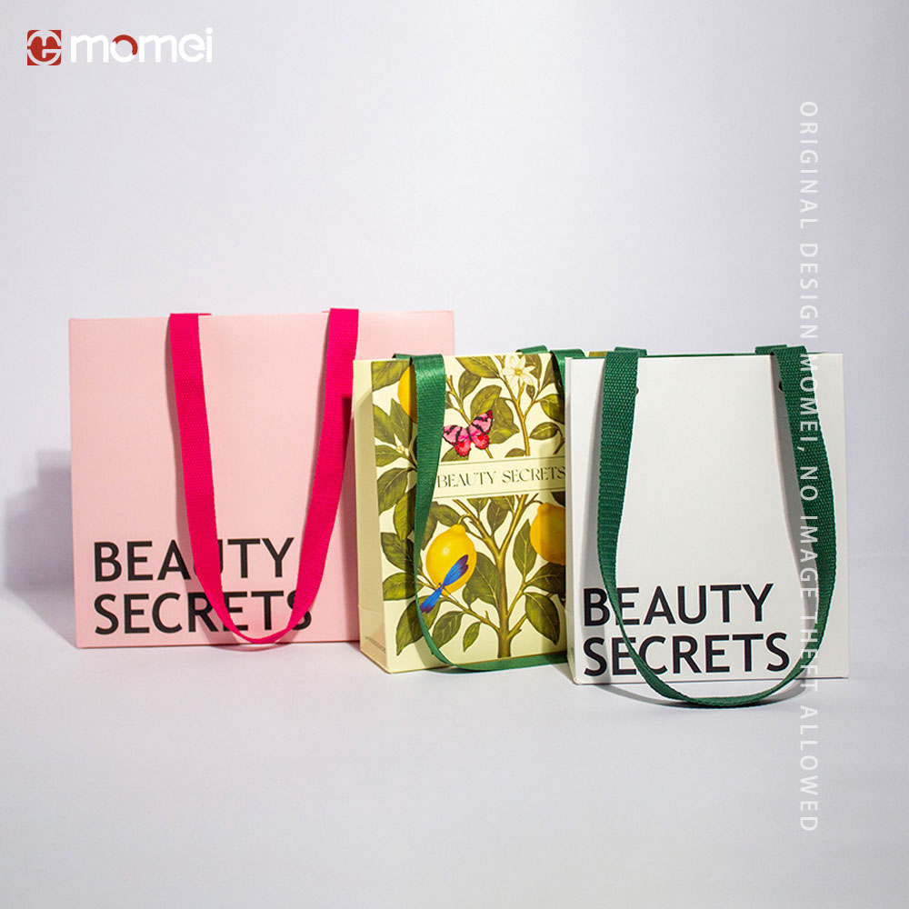 Custom Laminated Rivets Weaving Tote  Paper Gift Bags With Logo Printed