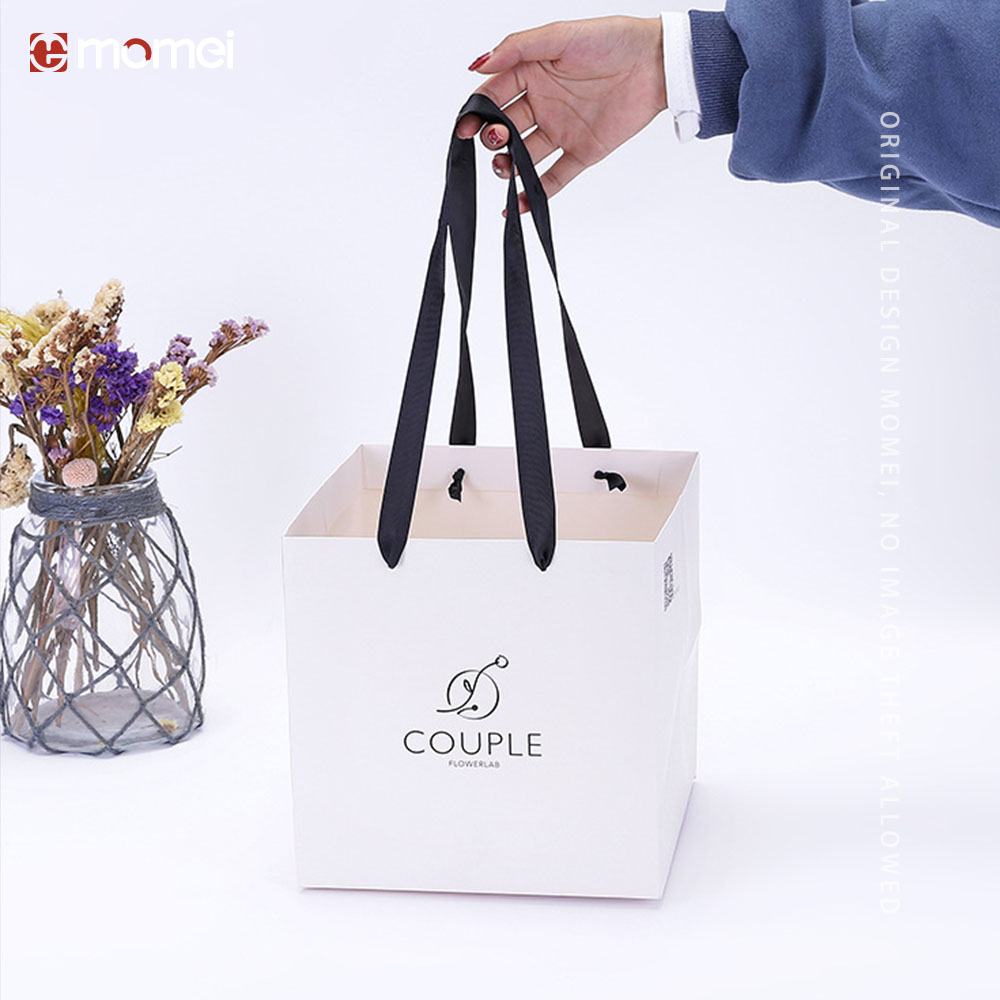 Bespoke Printed Square Floral Thick Paper Carry Bags For Gifts