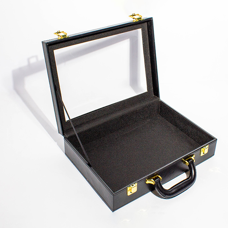 Custom Black Handle Design PU Jewellery Leather Gift Box With Transparent PVC Window02.jpg