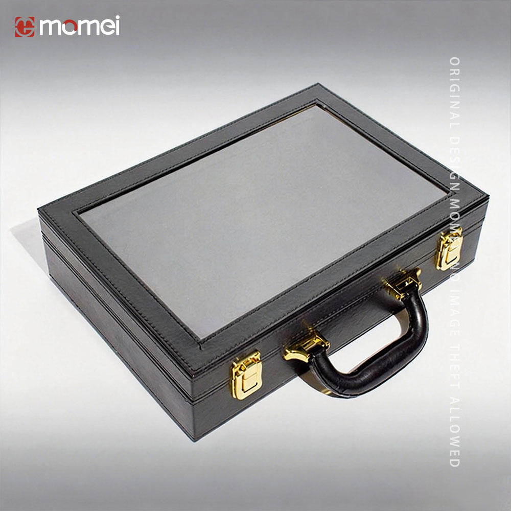 Custom Black Handle Design PU Jewellery Leather Gift Box With Transparent PVC Window01.jpg